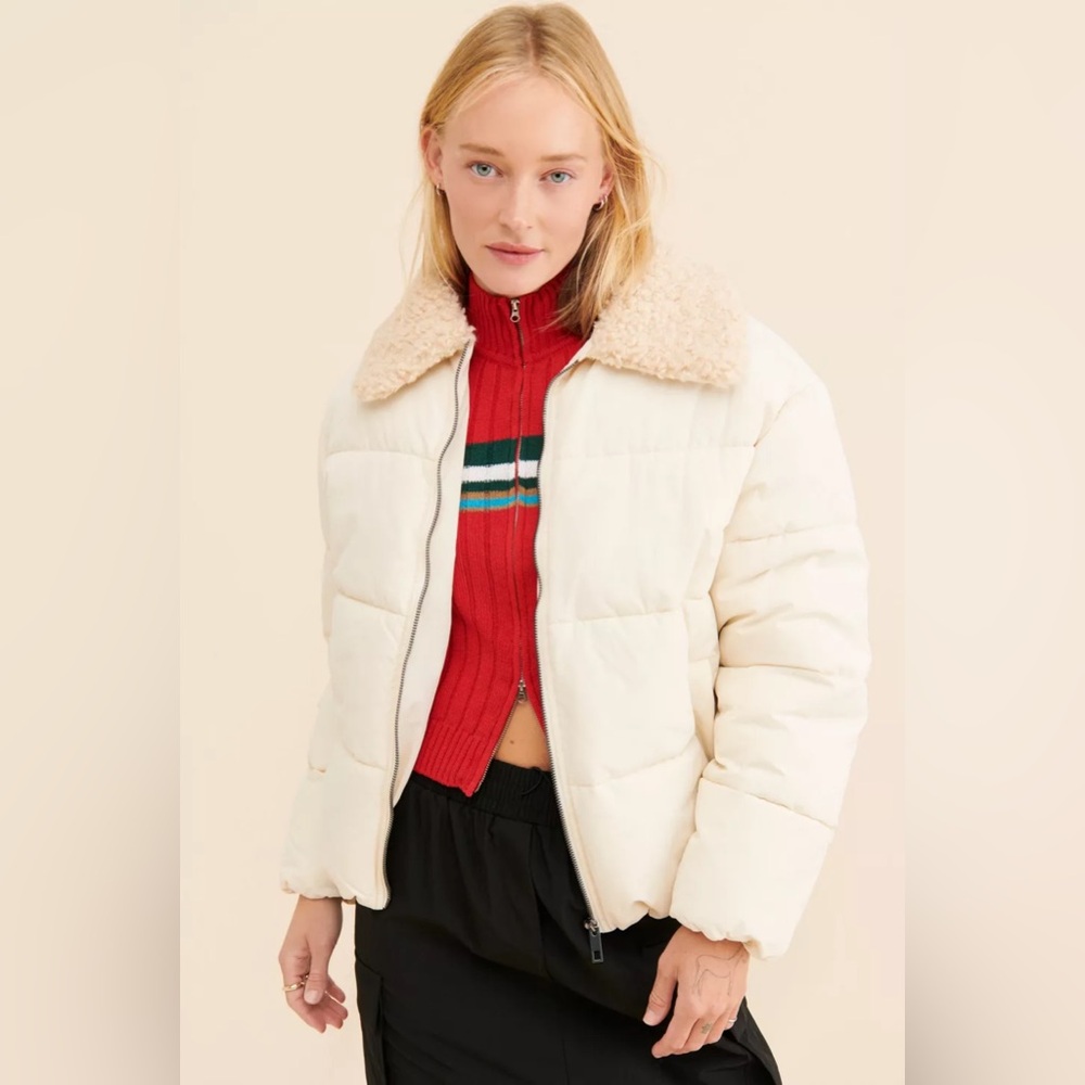Urban Outfitters Duckie Faux Shearling Collar Puffer Jacket